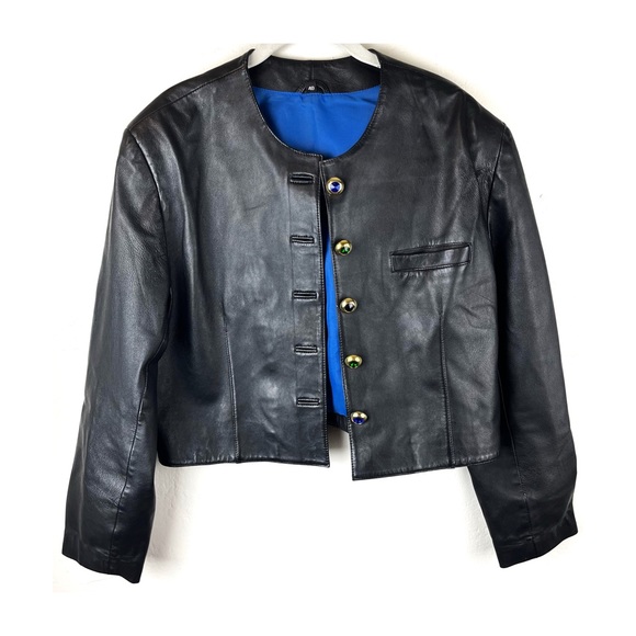 Cropped leather Jacket from Germany size 40 / 10 80s Disco - Picture 2 of 7